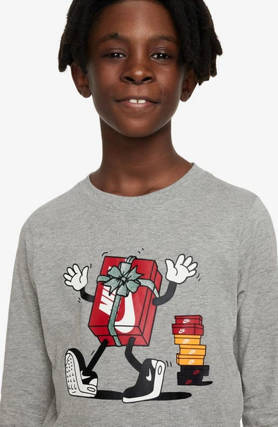 Shop Nike Kids' Sportswear Long Sleeve Graphic T-shirt In Dark Grey Heather