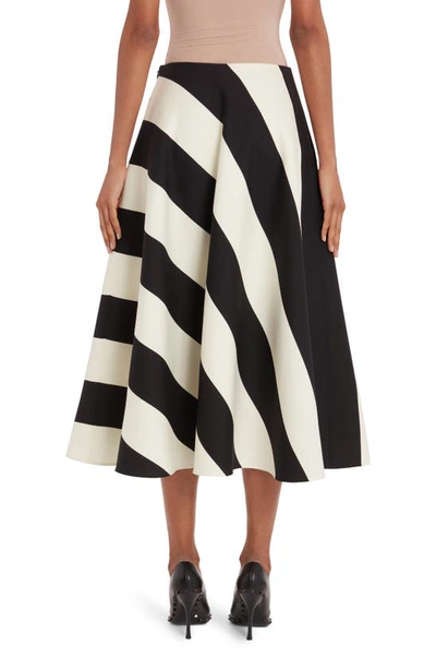 Shop Valentino Stripe Wool & Silk Crepe Skirt In Avorio/ Nero