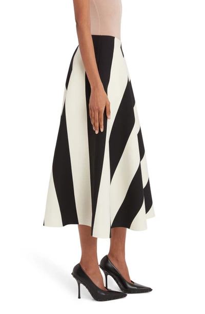 Shop Valentino Stripe Wool & Silk Crepe Skirt In Avorio/ Nero