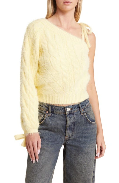 Shop House Of Sunny Capulet Cable One Shoulder Sweater In Butter
