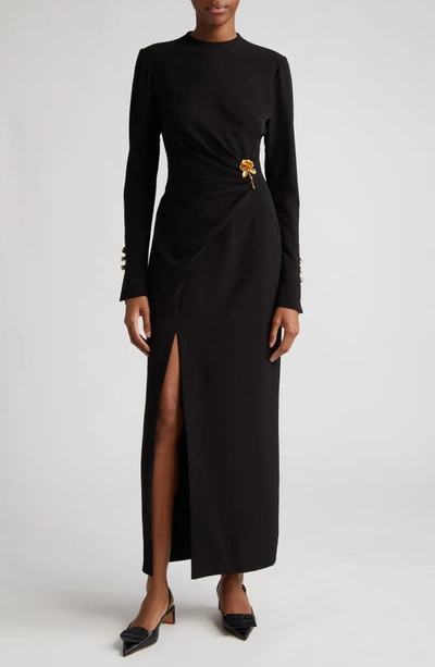 Shop Lela Rose Rose Detail Long Sleeve Sheath Dress In Black
