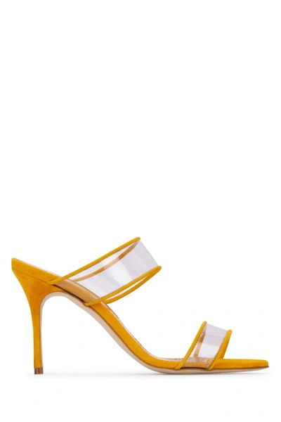 Manolo Blahnik Mustard Open Toe Heels In Byel