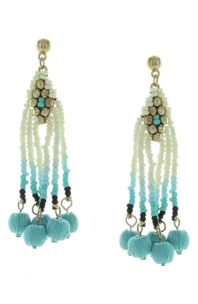 Shop Olivia Welles Dacing Beads Statement Earrings In Gold / Turquoise