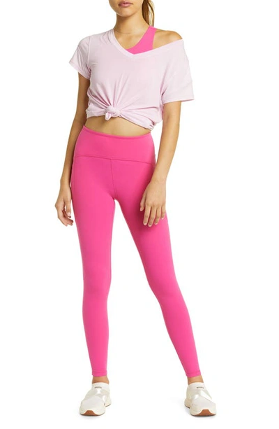 Zella Studio Luxe High Waist Pocket Leggings In Pink Rouge