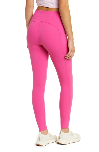 Zella Studio Luxe High Waist Pocket Leggings In Pink Rouge
