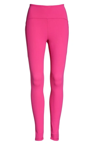 Zella Studio Luxe High Waist Pocket Leggings In Pink Rouge