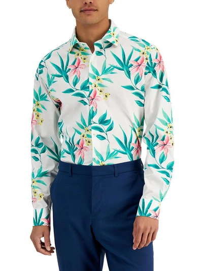 Shop Bar Iii Tropical Mens Organic Cotton Slim Fit Button-down Shirt In White