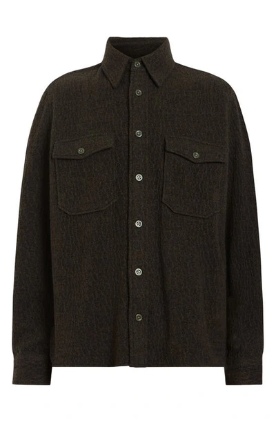 Shop Allsaints Pegasus Wool Blend Button-up Overshirt In Earth Green