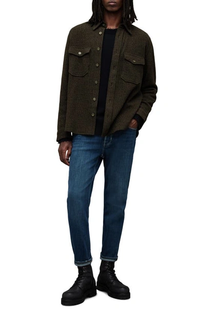 Shop Allsaints Pegasus Wool Blend Button-up Overshirt In Earth Green