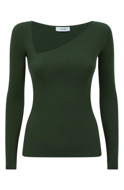 Shop Reiss Sasha Asymmetric Neck Rib Sweater In Green