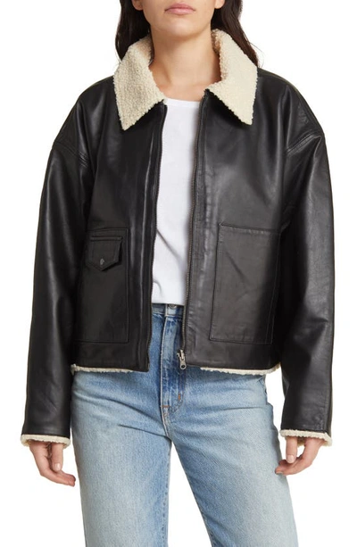 Shop Treasure & Bond Reversible Faux Shearling Collar Leather Jacket In Black