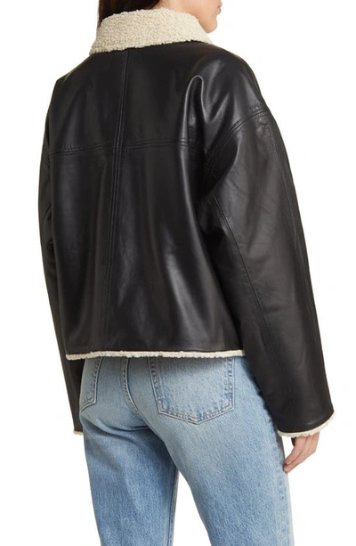 Shop Treasure & Bond Reversible Faux Shearling Collar Leather Jacket In Black