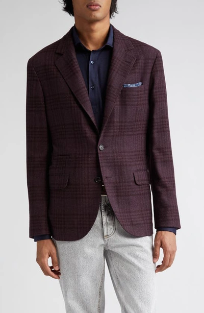 Shop Brunello Cucinelli Tartan Deconstructed Wool Blend Blazer In Purple Susina