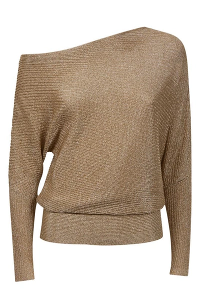 Shop Reiss Louisa Metallic Off The Shoulder Sweater In Gold