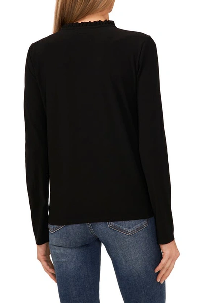 Cece Womens Embellished Ruffle Neck Blouse In Black