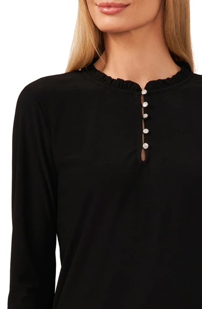 Cece Womens Embellished Ruffle Neck Blouse In Black