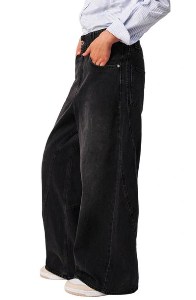 Shop Free People Chill Vibes Wide Leg Jeans In Lightening Black