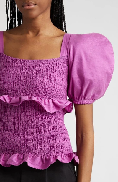 Shop Oríré Orire Nama Smocked Puff Sleeve Top In Orchid Pink