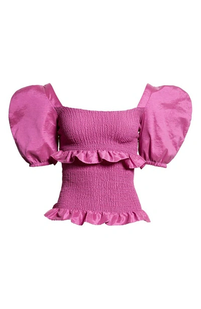 Shop Oríré Nama Smocked Puff Sleeve Top In Orchid Pink