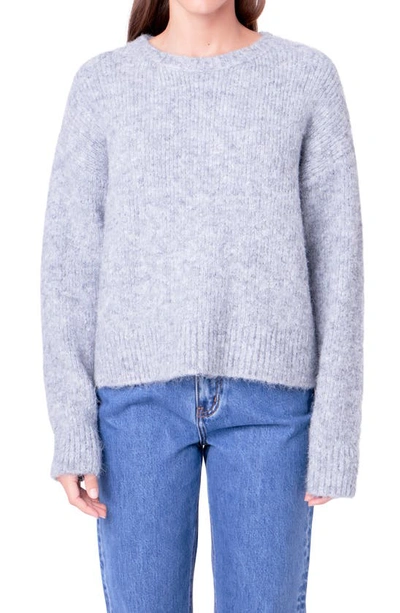 Shop English Factory Rib Crewneck Sweater In Grey