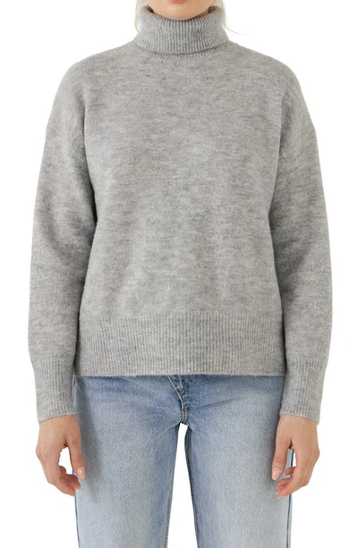 Shop English Factory Notch Hem Turtleneck Sweater In Grey