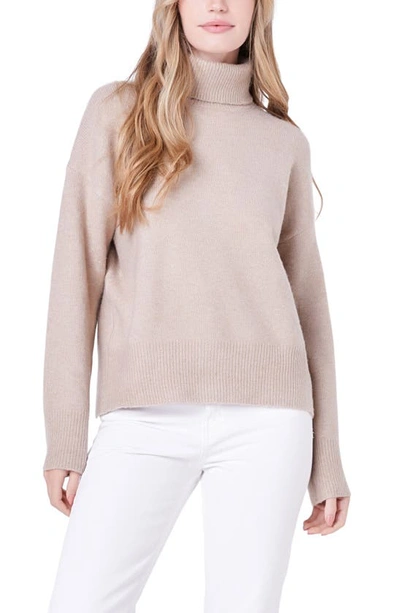 English Factory Notch Hem Turtleneck Sweater In Taupe