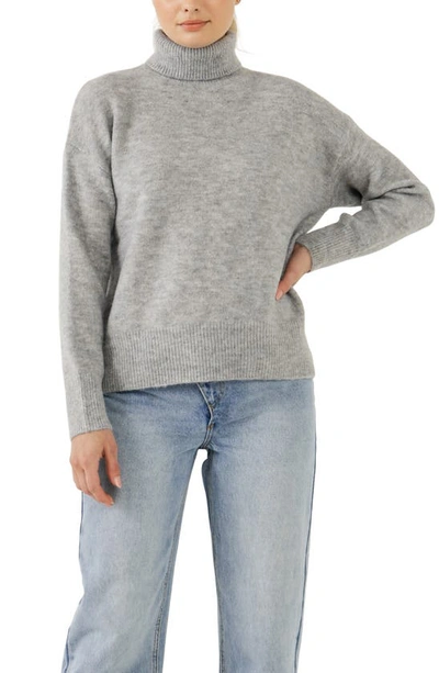 Shop English Factory Notch Hem Turtleneck Sweater In Grey