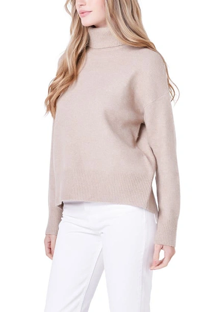 English Factory Notch Hem Turtleneck Sweater In Taupe