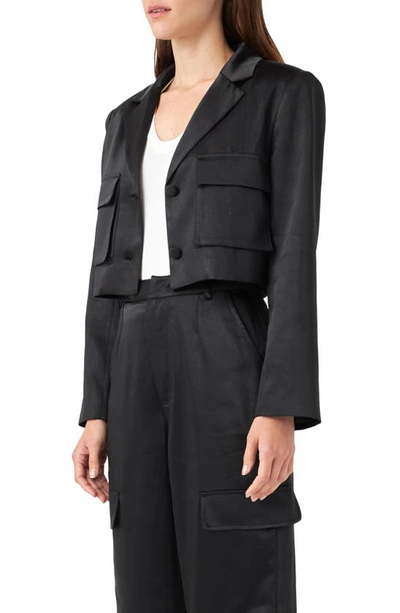 English Factory Crop Satin Blazer In Black