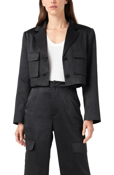 English Factory Crop Satin Blazer In Black