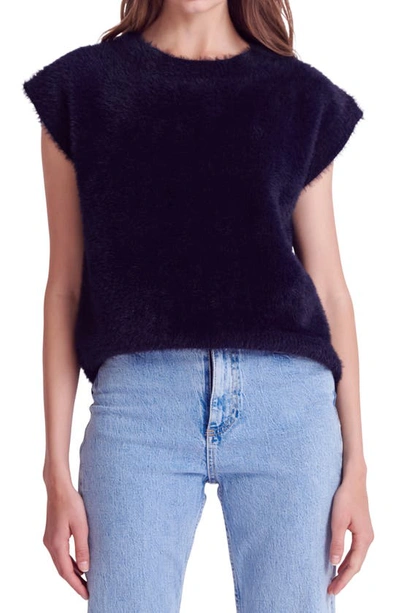 Shop English Factory Plush Short Sleeve Sweater In Navy