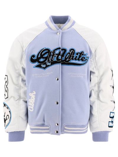 Shop Off-white "moon" Varsity Bomber Jacket In Blue