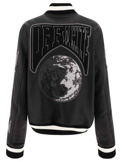 Shop Off-white "moon" Varsity Bomber Jacket In Black