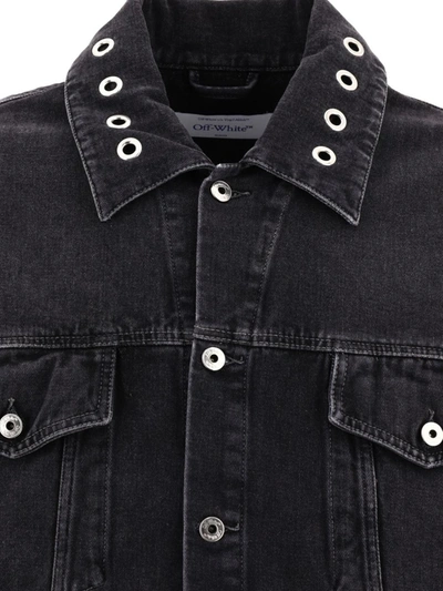 Shop Off-white Eyelet-detail Denim Jacket In Grey