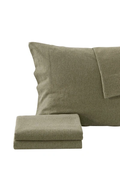 Woven & Weft Heathered Turkish Cotton Flannel Sheet Set In Heathered Olive