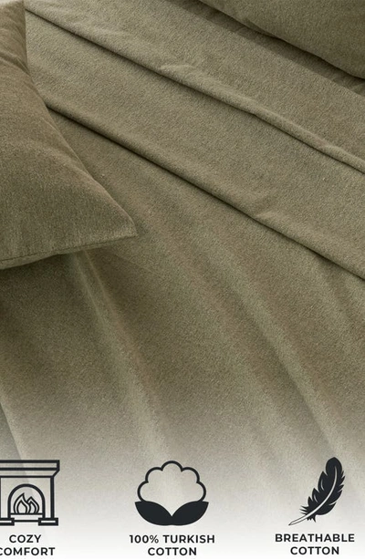 Woven & Weft Heathered Turkish Cotton Flannel Sheet Set In Heathered Olive