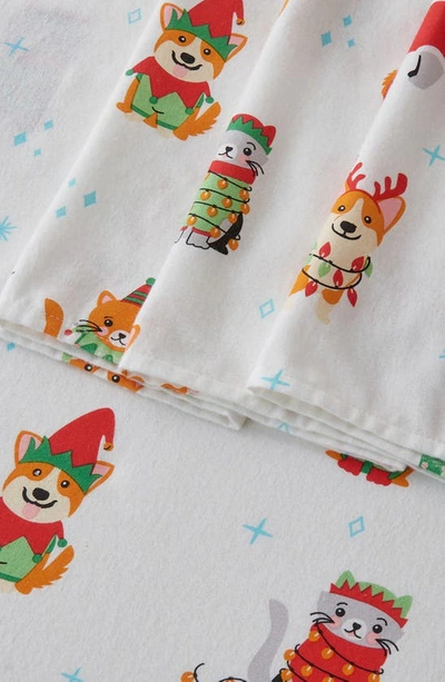Woven & Weft Holiday Print Turkish Cotton Sheet Set In Dog Cat Christmas
