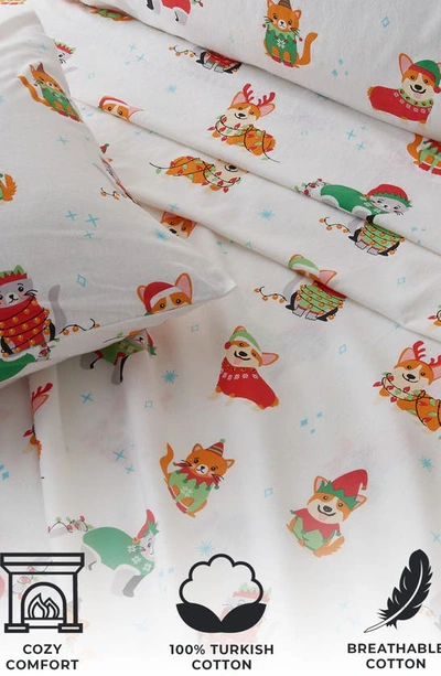 Woven & Weft Holiday Print Turkish Cotton Sheet Set In Dog Cat Christmas