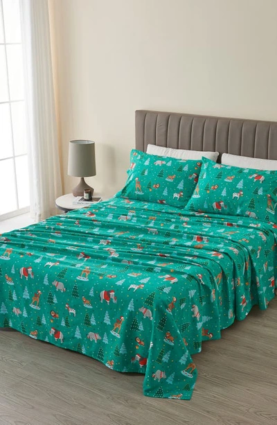 Woven & Weft Holiday Print Turkish Cotton Sheet Set In Safari Animals Christmas