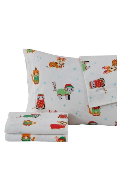 Woven & Weft Holiday Print Turkish Cotton Sheet Set In Dog Cat Christmas