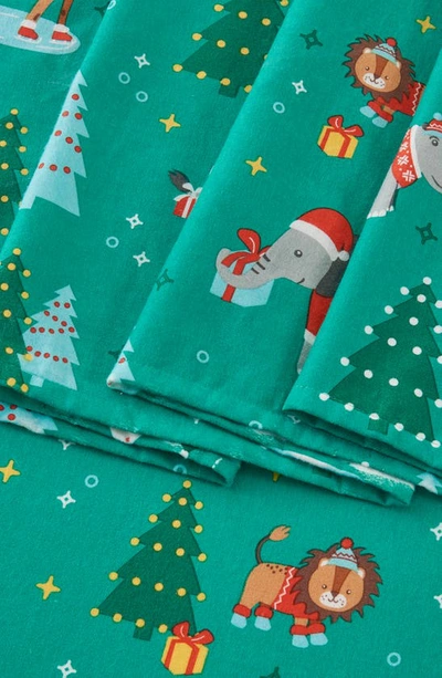 Woven & Weft Holiday Print Turkish Cotton Sheet Set In Safari Animals Christmas