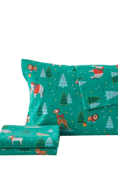 Woven & Weft Holiday Print Turkish Cotton Sheet Set In Safari Animals Christmas
