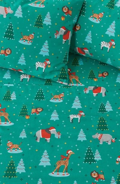 Woven & Weft Holiday Print Turkish Cotton Sheet Set In Safari Animals Christmas
