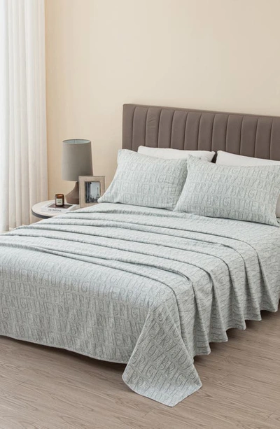 Woven & Weft Turkish Cotton Windowpane Printed Flannel Sheet Set In Grey Holiday Words