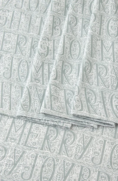 Woven & Weft Turkish Cotton Windowpane Printed Flannel Sheet Set In Grey Holiday Words