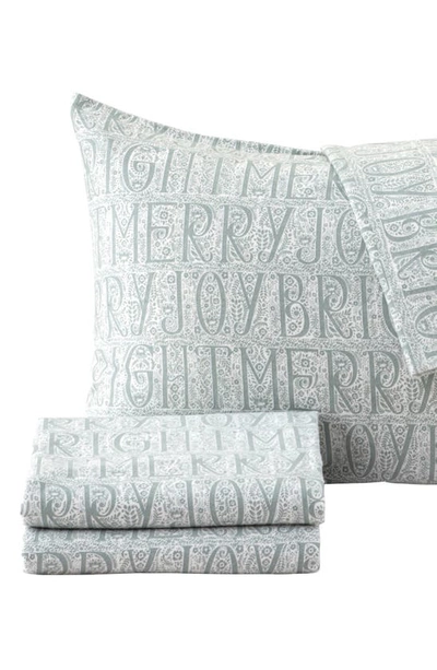 Woven & Weft Turkish Cotton Windowpane Printed Flannel Sheet Set In Grey Holiday Words