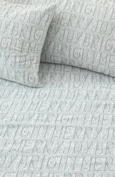 Woven & Weft Turkish Cotton Windowpane Printed Flannel Sheet Set In Grey Holiday Words