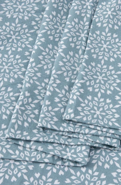 Woven & Weft Turkish Cotton Windowpane Printed Flannel Sheet Set In Snowflake - Mosaic Blue