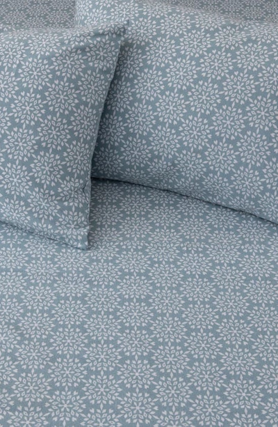 Woven & Weft Turkish Cotton Windowpane Printed Flannel Sheet Set In Snowflake - Mosaic Blue