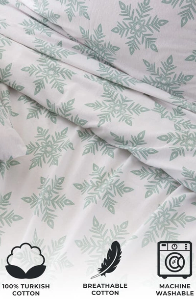 Woven & Weft Turkish Cotton Windowpane Printed Flannel Sheet Set In Snowflake - Simple White